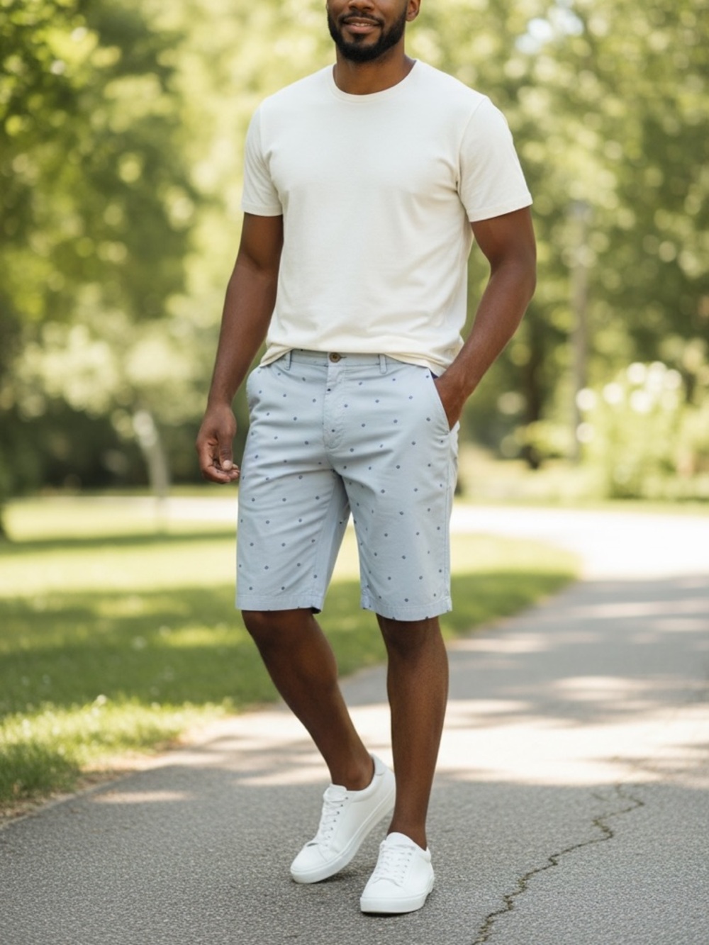 Izod Men’s Blue Print Chino Shorts 34 Flat Front Casual Golf